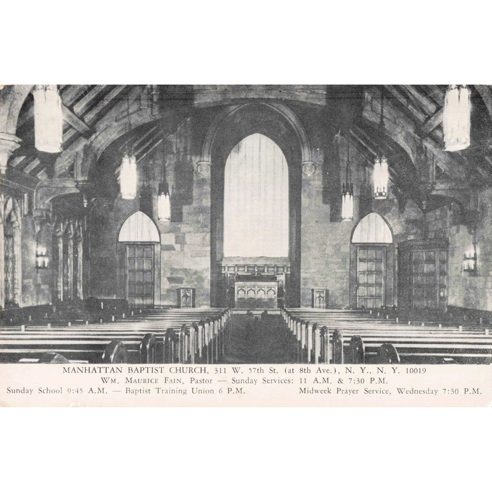 Vintage Manhattan Baptist Church NYC Interior Postcard 311 W 57th St New York
